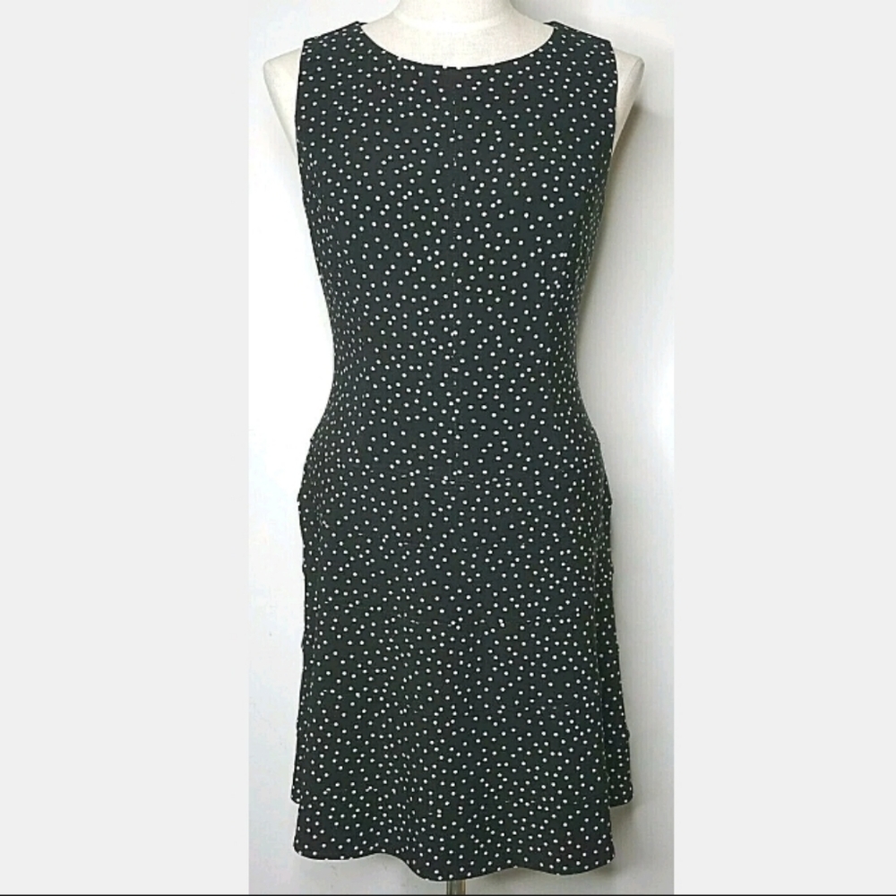 Tommy Hilfiger Size 6 Black Polka Dot Fit Flare Sleeveless Dress Knee Stretch